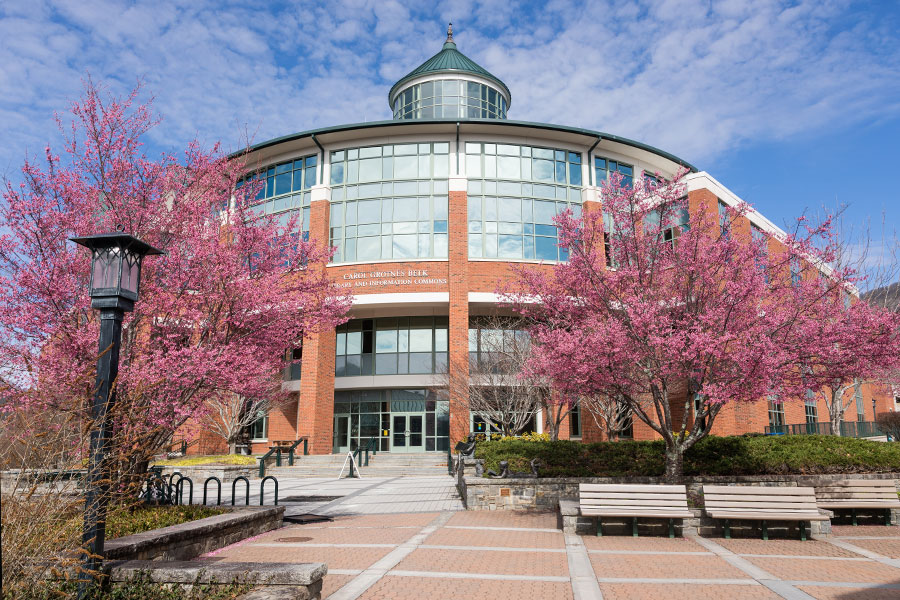 Carol Grotnes Belk Library and Information Commons located on the campus of Appalachian State University in Boone, North Carolina. 