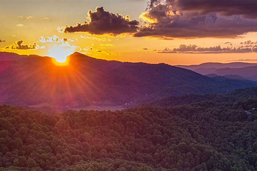 unset over the Blue Ridge Mountains in Western North Carolina.