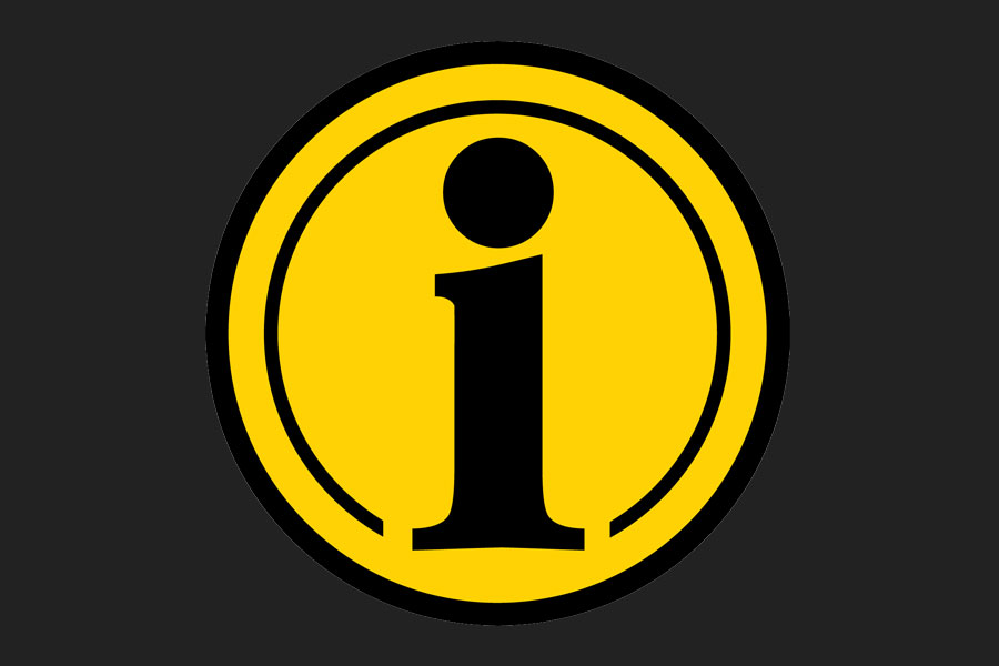 Yellow "i" for information icon on dark background.