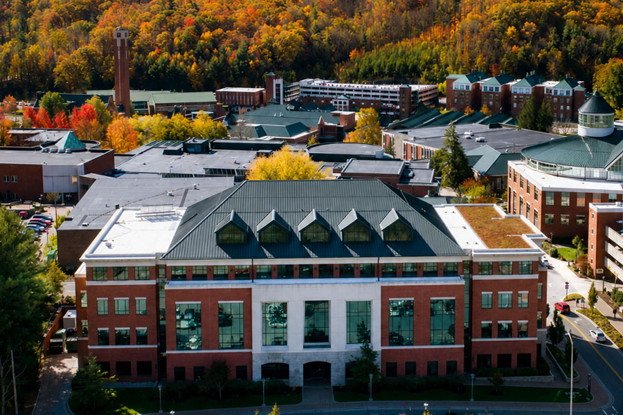 Aerial image of Reich College of Education Building on a sunny day.