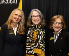 App State Chancellor Heather Hulburt Norris, center, Walker College of Business Dean Sandra Vanny, left, and Reich College of Education Dean Melba Spooner pose for a photo at the meet and greet event for Norris, App State’s newest chancellor. University of North Carolina System President Peter Hans announced Norris’ chancellor appointment as part of the UNC System Board of Governors’ Feb. 27 meeting, upon her election by the board. The meet and greet was held Feb. 27 in Plemmons Student Union on the Boone c