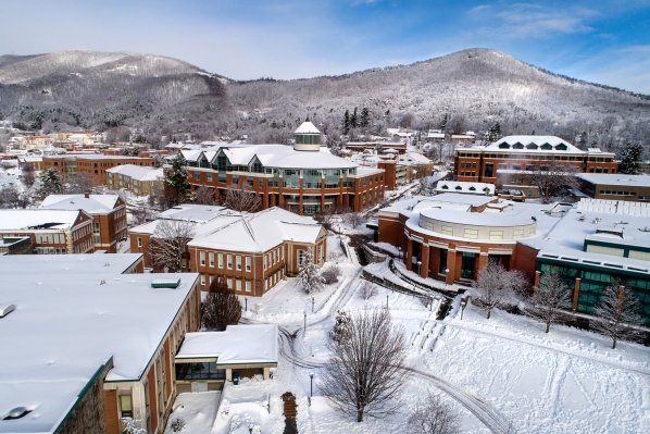 Snowy campus scene