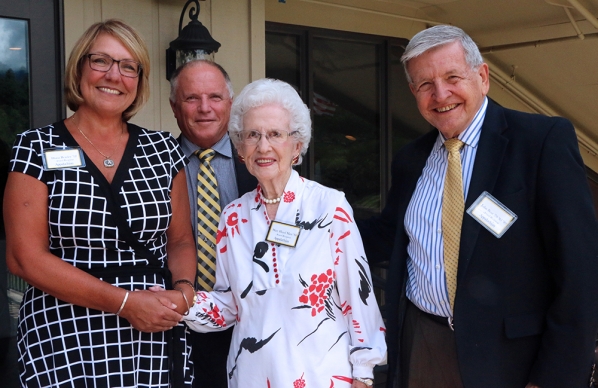 Appalachian State University alumni Diana Beasley ‘11, Daron “Chip” Buckwell ‘82, ‘83, Mary Hazel Farthing Mast ‘80 and John Bost ‘70, ‘85, ‘89 were inducted into the Rhododendron Society on June 22. 