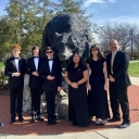 Patton Band Director Chad Higdon is pictured with some of his students from The Patton High School Panther Regiment on the campus of Lenoir-Rhyne University in Hickory.