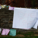 Students share their COVID-19 experience through a display on Sanford Mall. Small pieces of cloth voice student reflections. Photo Submission, Jesse Barber