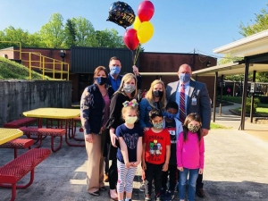 Ann Morris receives recognition, celebration, and balloons to celebrate being named Burke County Public School’s 2021 Teacher of the Year.  Photo submission, Jonelle Bobak