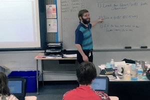 Justin Chandler ’16, teaching at West Alexander Middle School in Taylorsville. Photo by Rebekah Saylors