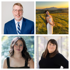 A four‑image collage featuring professional portraits and a graduate photo, including an individual in a suit, an individual wearing graduation attire outdoors, and two head‑and‑shoulders portraits against softly blurred backgrounds.