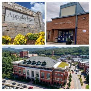 App State Sign, Elkin Elementary School Building, Reich College of Education Building