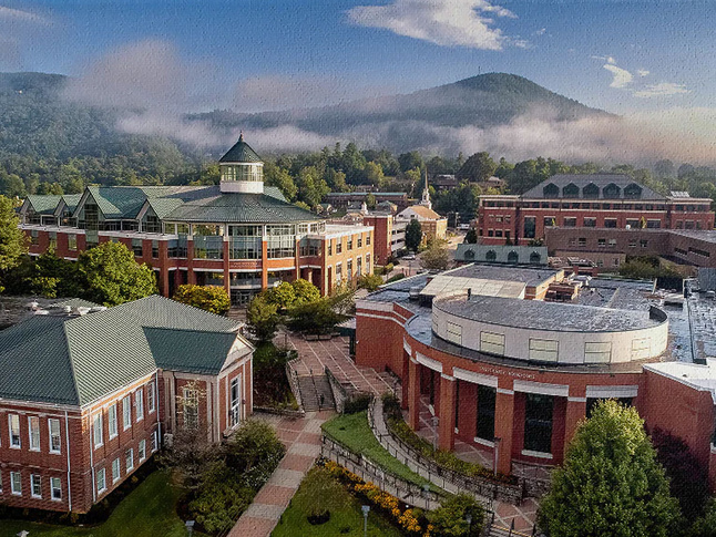 A scenic view of the Appalachian State University campus in Boone, North Carolina. 