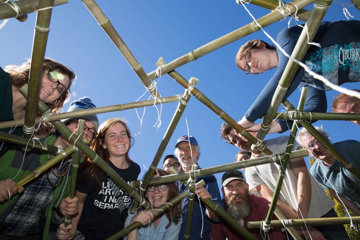 Students, faculty and staff participate in a geodesic dome building event at Appalachian.