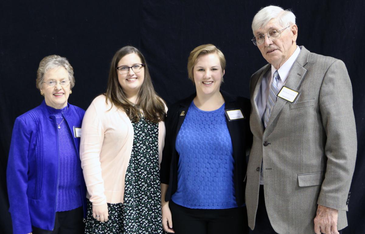 Donors Bob and Virginia Snyder with scholarship recipients Anna Carpenter and Emily Jorgenson for the Bob and Virginia Snyder Scholarship for English and Special Education Teachers