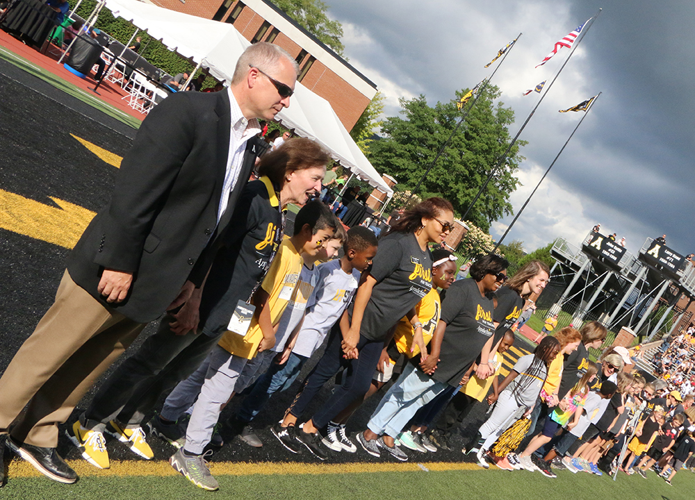 Students were recognized on the field and joined by Doug Gillin, Appalachian’s Director of Athletics, and Dr. Melba Spooner, Dean of the RCOE. Photo by Heather Brandon