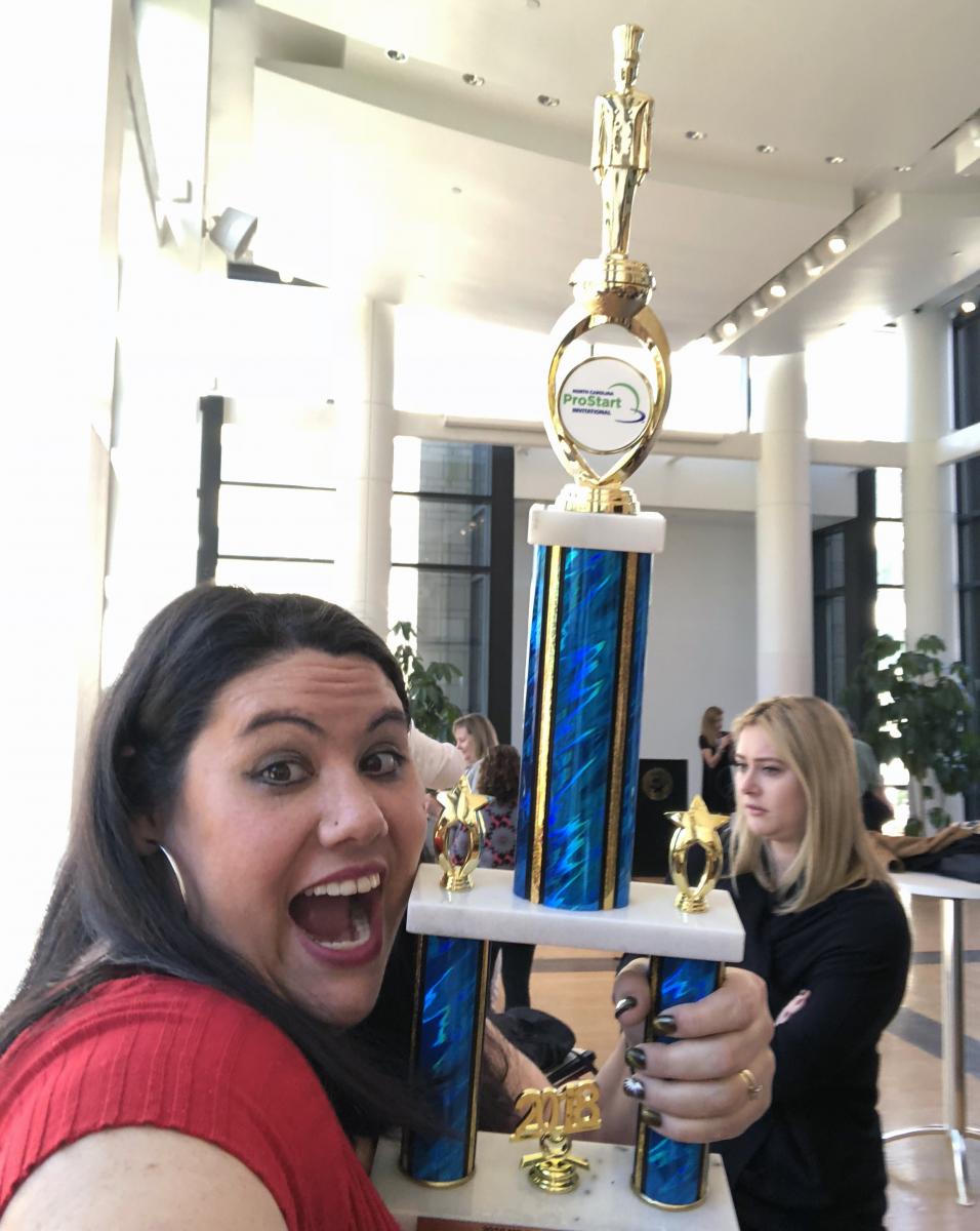 Amy holding her 1st place NC ProStart trophy. Photo submitted