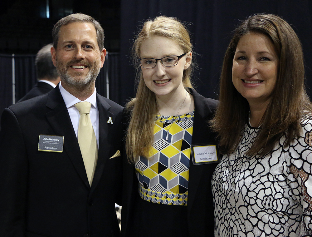 RCOE Advancement Board Chair and alum, John Neathery, and his wife, April, meet their scholarship recipient, Katelyn McKinney.