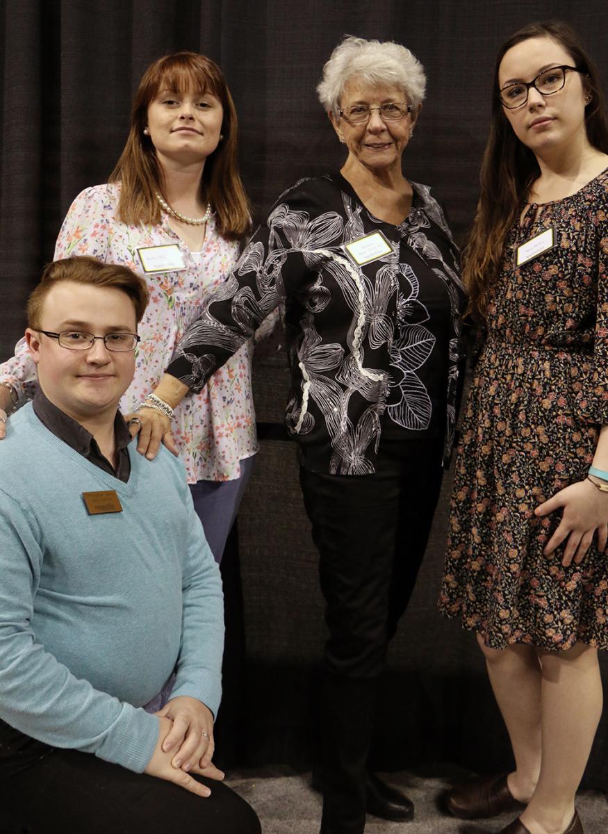 Barbara Daye and the recipients of the Watkins-Daye Scholarship, (L-R) Chris Yerton, Hayley McCulloch, and Mary McVay have fun with the photo shoot!