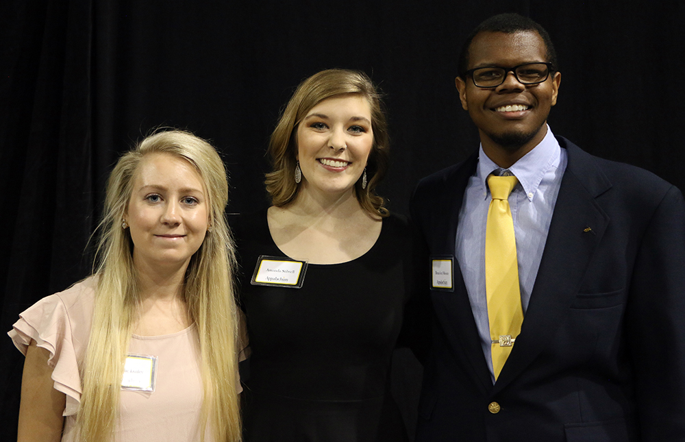 Student speakers, (L-R) Hollie Dinely, Amanda Stilwell, and Brandon Moore. They shared the impact of being scholarship recipients.