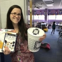 Kristina Shableski from Parkway School 1st Grade with her Bucket O' Rocks and books.