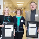 Dr. Star Brown, far left, and Dr. John Robinson, far right, the joint recipients of the 2017-18 Alice Pheobe Naylor Outstanding Dissertation Award, pose with Dr. Alice Naylor, for whom the award is named. Photo by Chase Reynolds